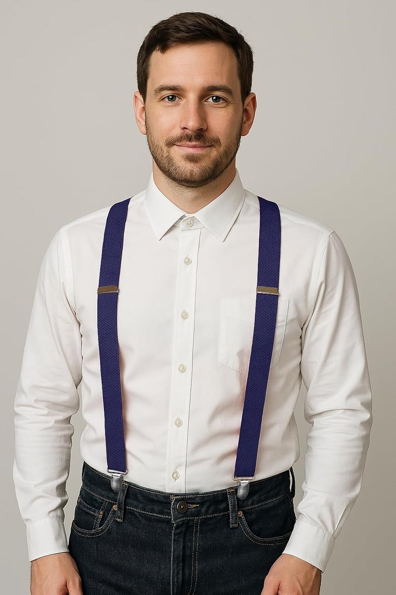 RBOCOTT Mens Solid Color Suspender with 3 Cilps Adjustable Braces - Image 2